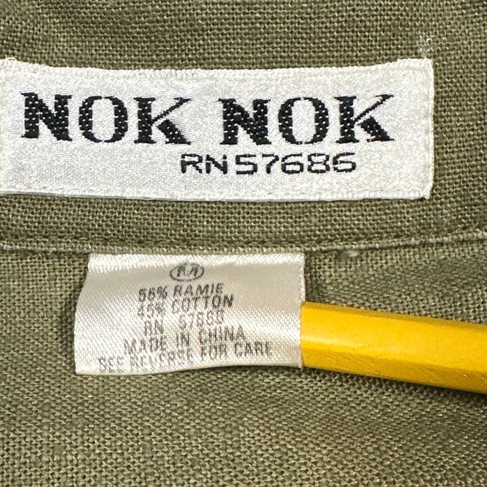 Vintage Nok Nok Dress Womens M Army Green Military Inspired Ramie Cotton Midi - Picture 5 of 12